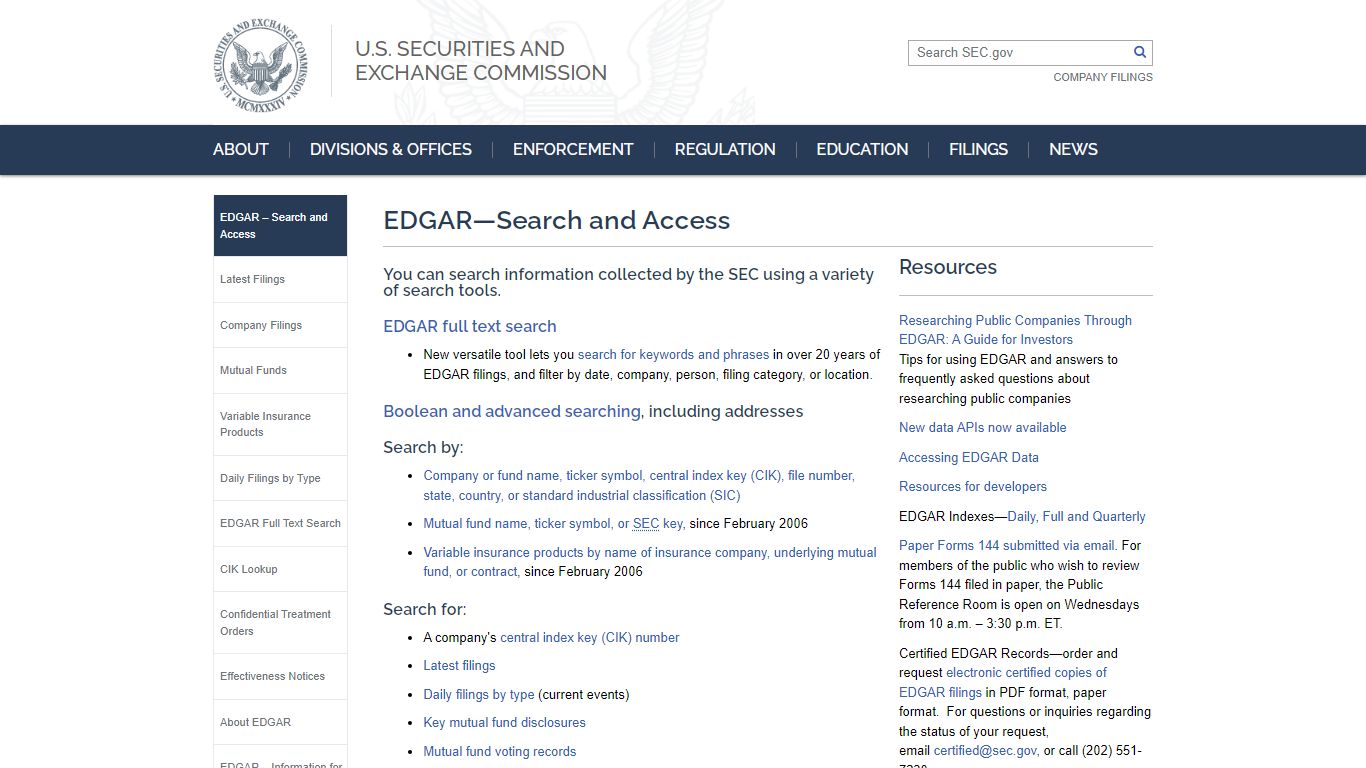 SEC.gov | EDGAR—Search and Access